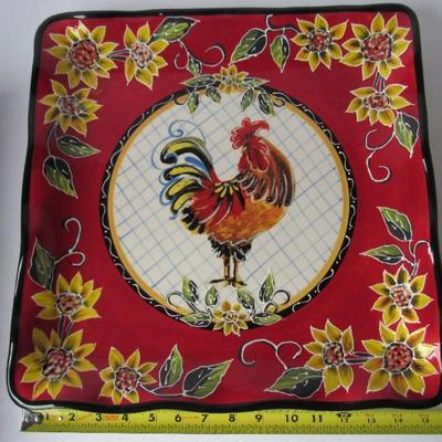 Very Lg 16" Julie Ueland Rooster Serving Tray, Think Thanksgiving Dining!