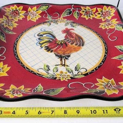 Very Lg 16" Julie Ueland Rooster Serving Tray, Think Thanksgiving Dining!