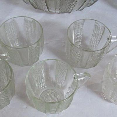 Vintage Jeanette Glass Dew Drop Pattern Punch Bowl Set, Holiday Entertaining!