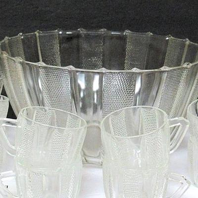 Vintage Jeanette Glass Dew Drop Pattern Punch Bowl Set, Holiday Entertaining!