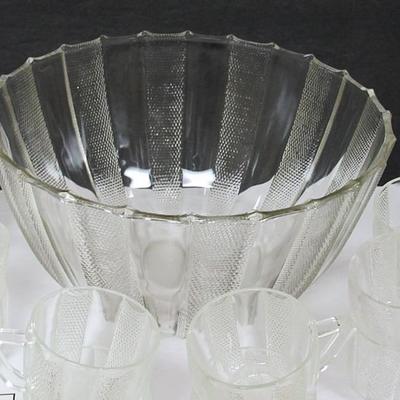 Vintage Jeanette Glass Dew Drop Pattern Punch Bowl Set, Holiday Entertaining!