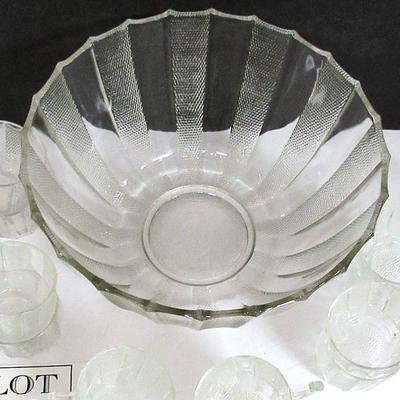 Vintage Jeanette Glass Dew Drop Pattern Punch Bowl Set, Holiday Entertaining!
