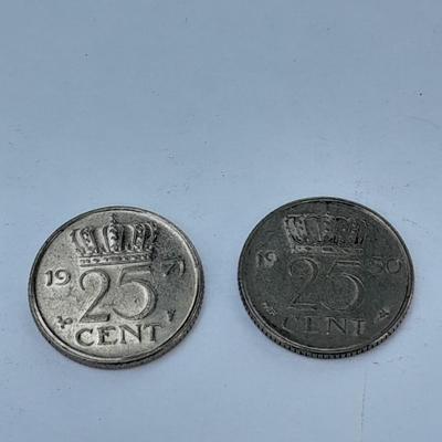 1950 and 1971 Netherland -- Netherlanden .25 cent coins