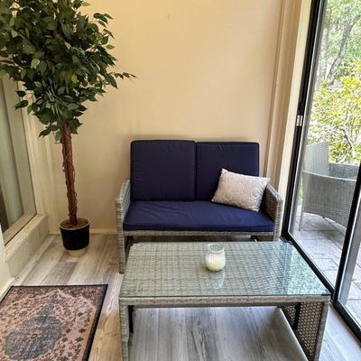 Outdoor/indoor loveseat and coffee table
