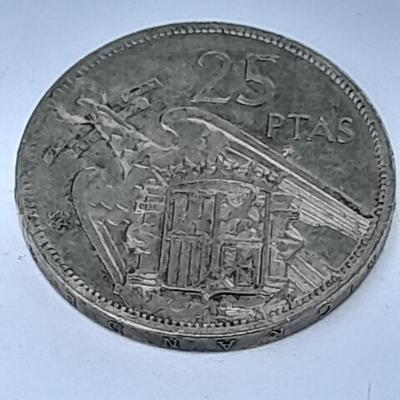 1957 Spain, 5 Pesetas - Francisco Franco, Coat of Arms Spain, Francoist Eagle coin