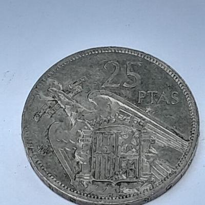 1957 Spain, 5 Pesetas - Francisco Franco, Coat of Arms Spain, Francoist Eagle coin