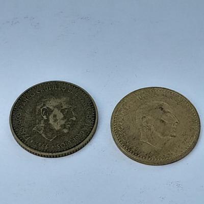 Two Spanish 1966 Una Peseta Coins
