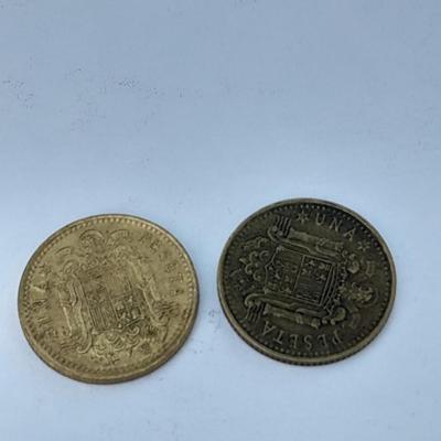 Two Spanish 1966 Una Peseta Coins