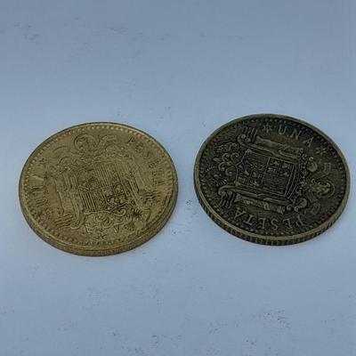 Two Spanish 1966 Una Peseta Coins