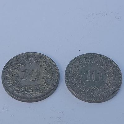 Two Switzerland 10 Rappen Coins 1955 & 1962