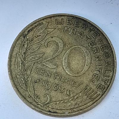 Four France 20 Centimes coins