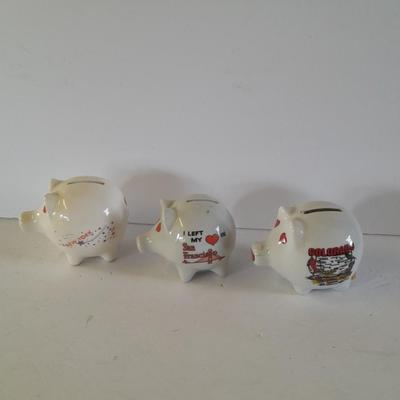 Three souvenir Piggy banks - New York - San Franscico - Colorado