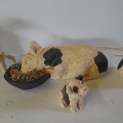 Black and white pig figures, flying pig shelf sitter, and more