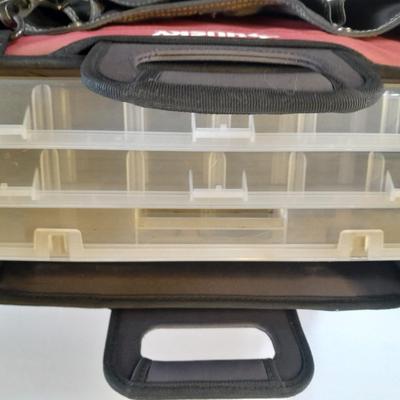Husky tool bag with plastic insert organizing boxes.
