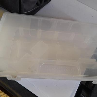 Husky tool bag with plastic insert organizing boxes.