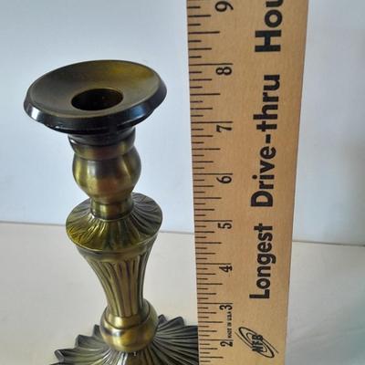 Brass candle holder / vase, red glass vases and other home decor