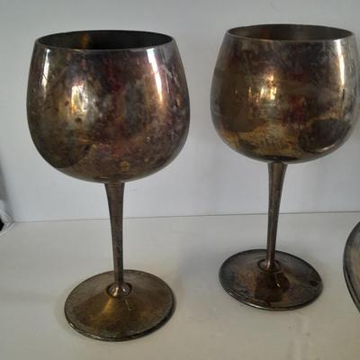 Silver plated goblets, bowl, and antique 1922 A.C.W. - E.P.W.  gravy boat, REED & BARTON
