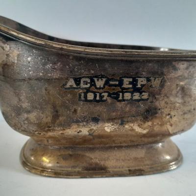 Silver plated goblets, bowl, and antique 1922 A.C.W. - E.P.W.  gravy boat, REED & BARTON