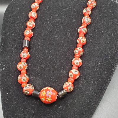 Red Millefiore Glass Bead Necklace
