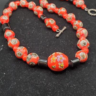 Red Millefiore Glass Bead Necklace