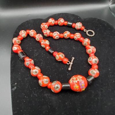 Red Millefiore Glass Bead Necklace