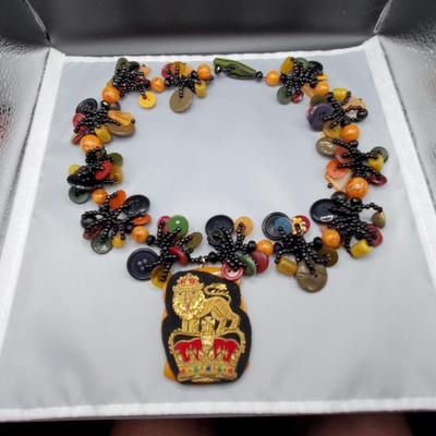 Chunky Button Bead and Lion Necklace