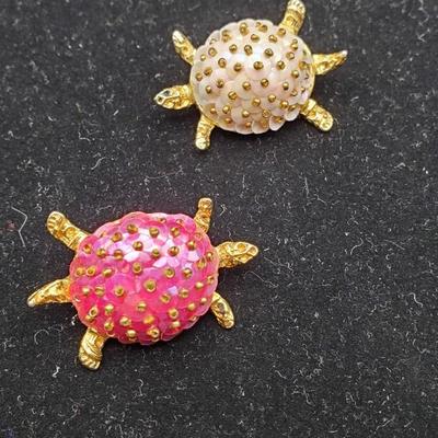 Sequin and Brass Turtle pins - Made in France