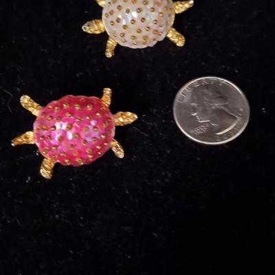 Sequin and Brass Turtle pins - Made in France