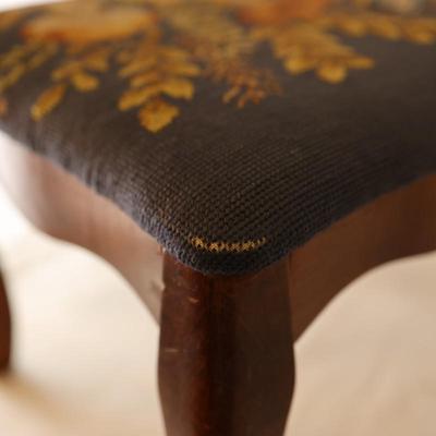 Wooden Footstool With Tapestry Top - See Description