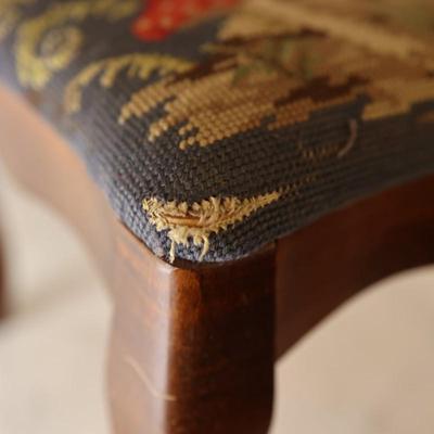 Wooden Footstool With Tapestry Top - See Description