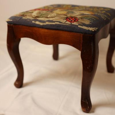 Wooden Footstool With Tapestry Top - See Description