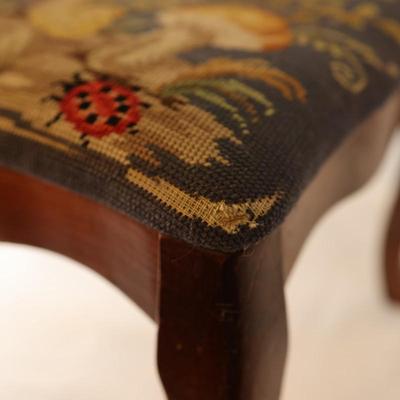 Wooden Footstool With Tapestry Top - See Description