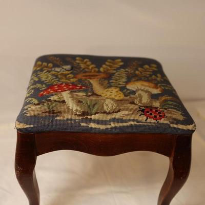 Wooden Footstool With Tapestry Top - See Description