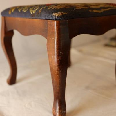 Wooden Footstool With Tapestry Top - See Description