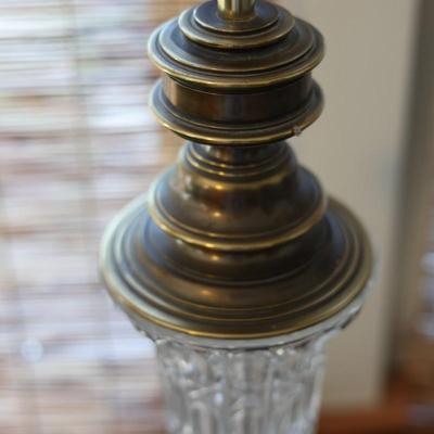 Beautiful Pair of Brass & Glass Lamps with Shades