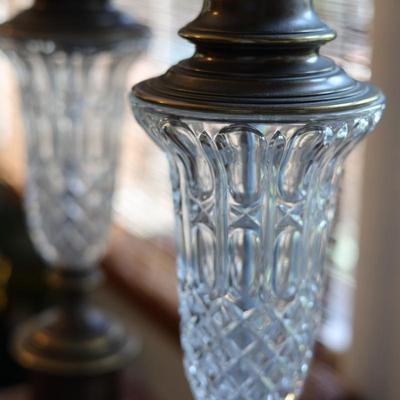 Beautiful Pair of Brass & Glass Lamps with Shades