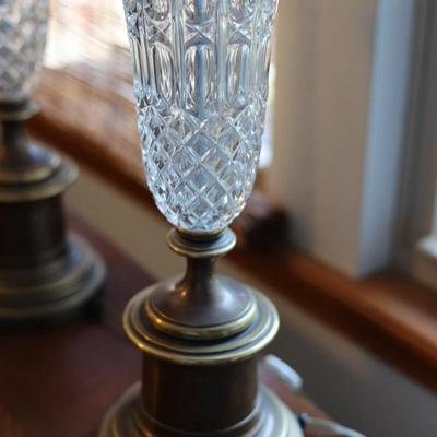 Beautiful Pair of Brass & Glass Lamps with Shades