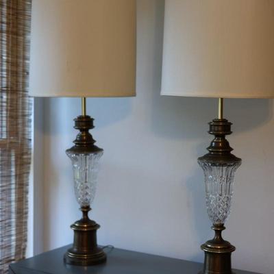 Beautiful Pair of Brass & Glass Lamps with Shades