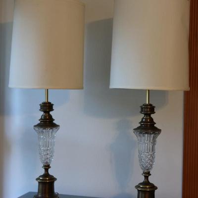 Beautiful Pair of Brass & Glass Lamps with Shades