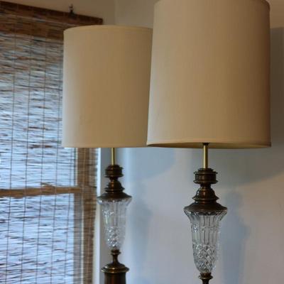 Beautiful Pair of Brass & Glass Lamps with Shades