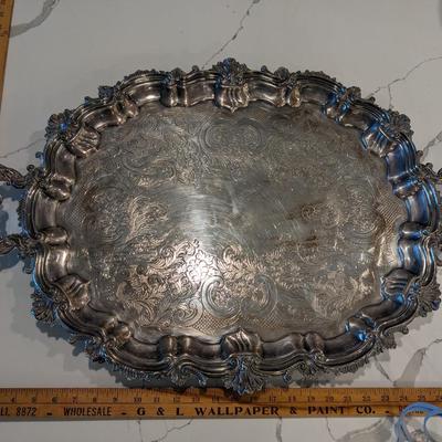 Antique Large Silver Plated Serving Tray