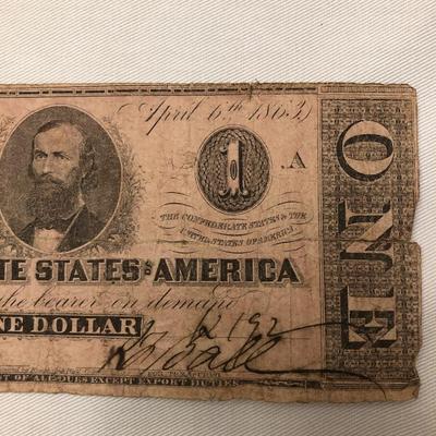 Confederate states of America, one dollar bill