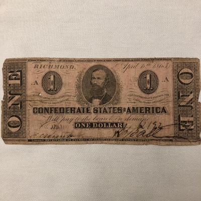 Confederate states of America, one dollar bill
