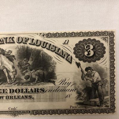 Citizens bank of Louisiana, three dollars