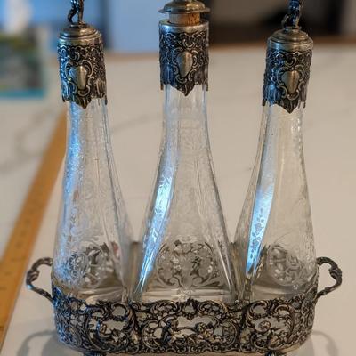 Italian Silver Three Bottle Stand - Early 20th Century