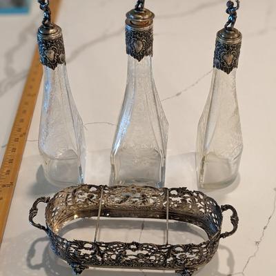 Italian Silver Three Bottle Stand - Early 20th Century