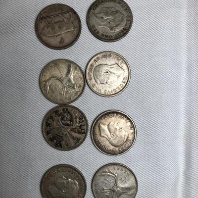8 Coins: Silver Canadian quarters and more