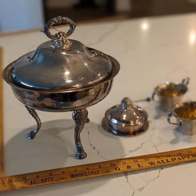 Antique Chafing Dish and Condiment Dishes