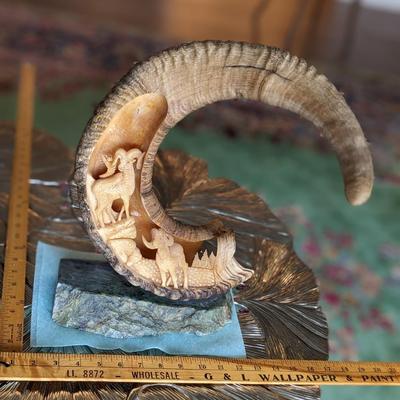 Brad Finch, Eagle River, Wi, Sheep Horn Carvings. "In Mystic Pass"