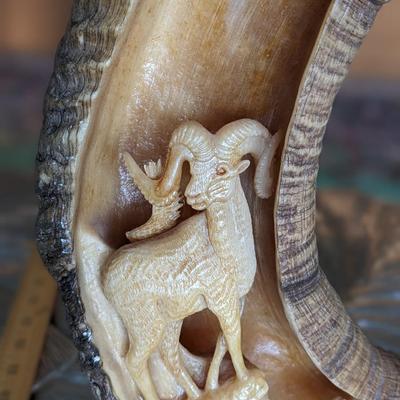 Brad Finch, Eagle River, Wi, Sheep Horn Carvings. "In Mystic Pass"